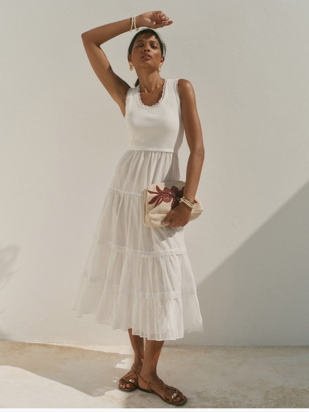 Mint Velvet Crochet Trim Tiered Midi Dress